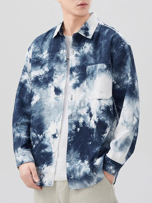 Men's Plus Size Tie-Dye Button Up Long Sleeve Shirt nicholesgifts