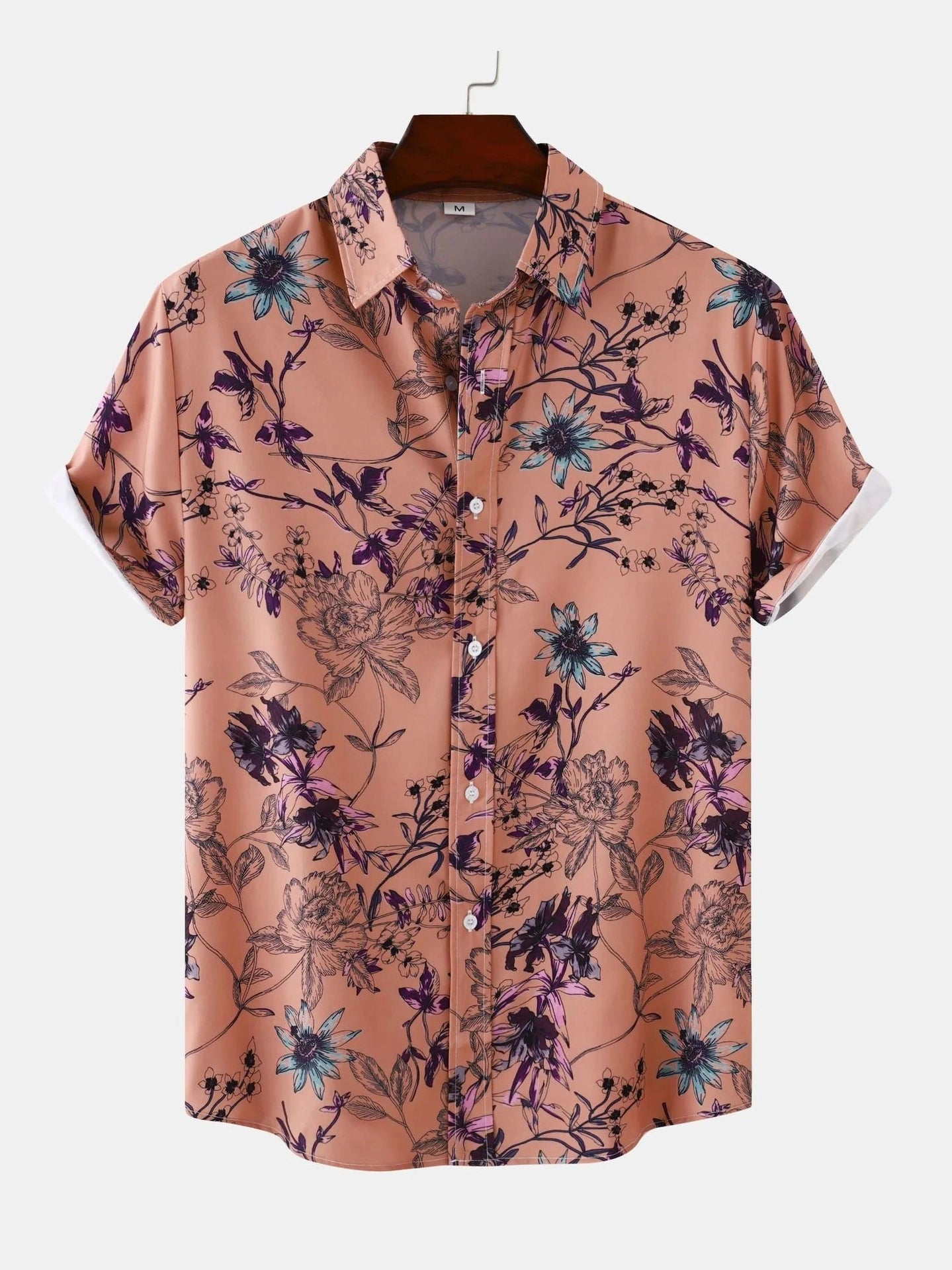 Men's Plus Size Floral Print Short Sleeve Button Down Casual Shirt Trendsi