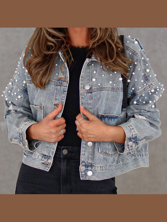 Bead Detail Denim Jacket nicholesgifts