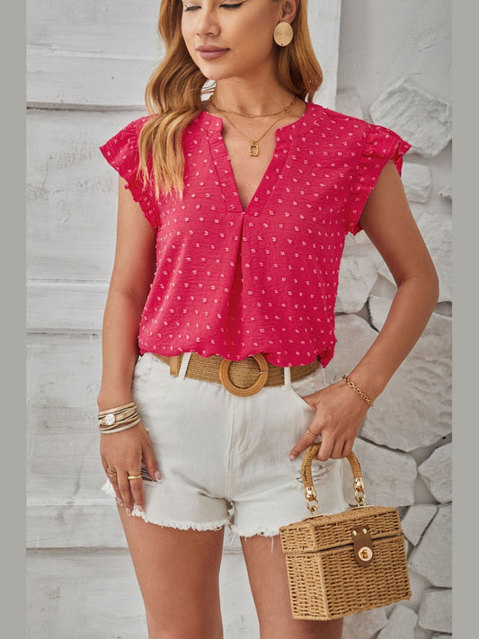 Swiss Dot Ruffled Cap Sleeve T-Shirt NicholesGifts