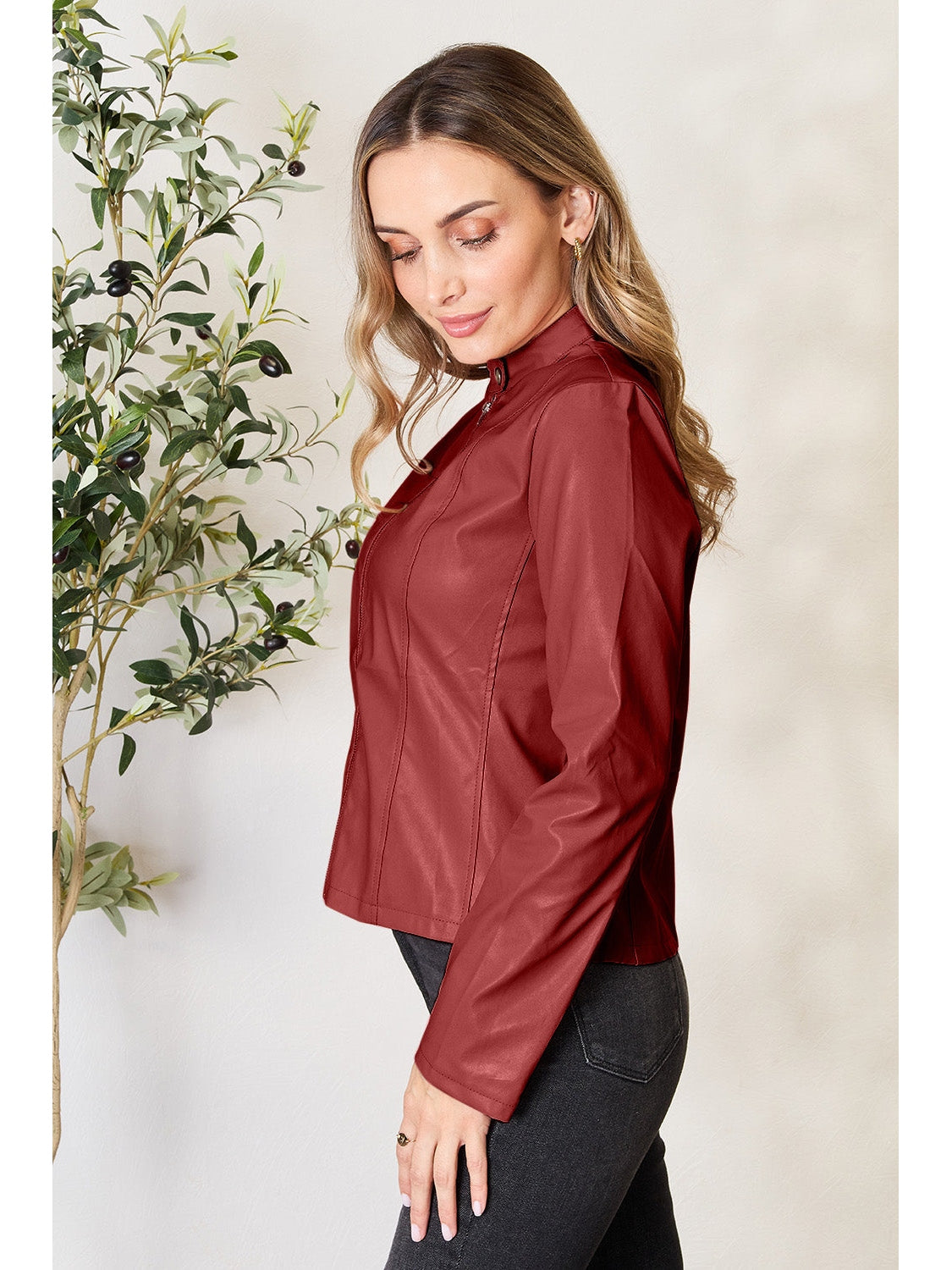 NicholesGifts Women Mock Neck Zip Up Jacket NicholesGifts