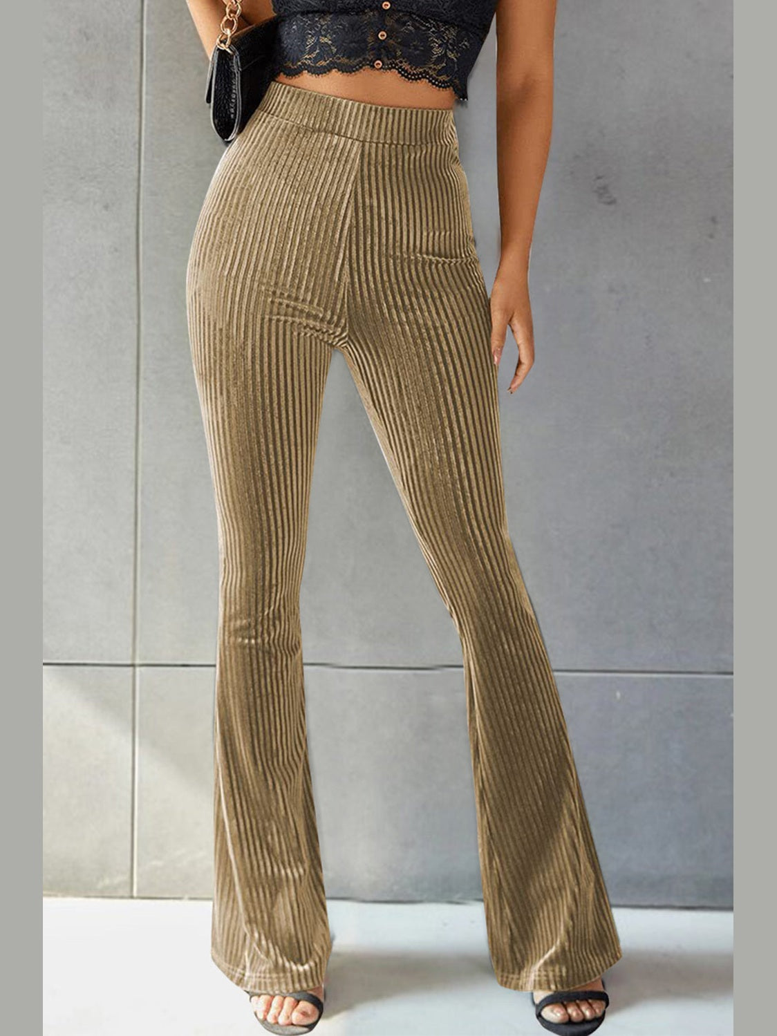 Women Ribbed High Waist Flare Pants NicholesGifts