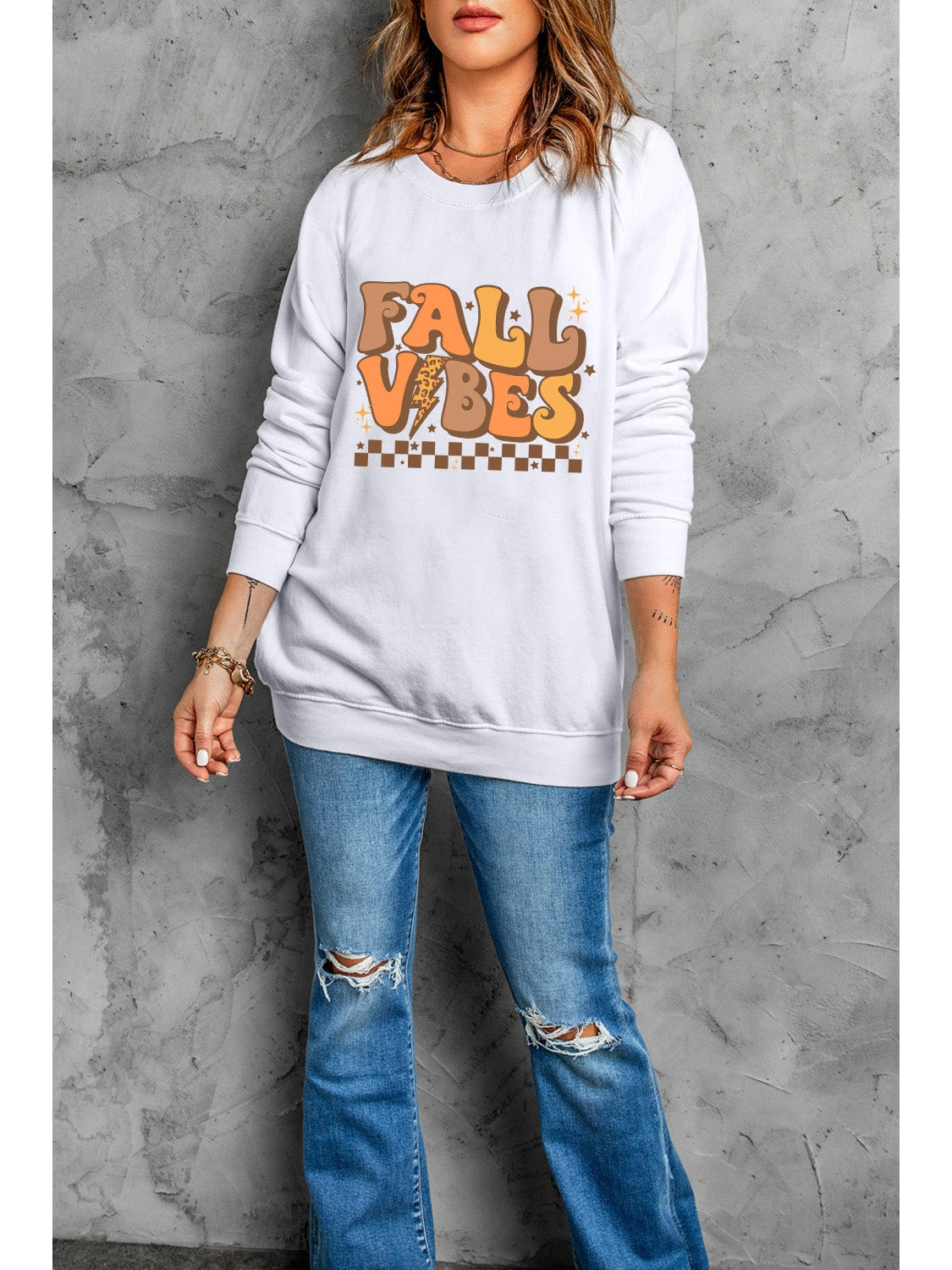 Women Letter Graphic Round Neck Long Sleeve Sweatshirt NicholesGifts