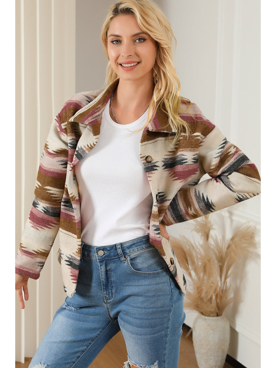 Geometric Collared Drop Shoulder Jacket