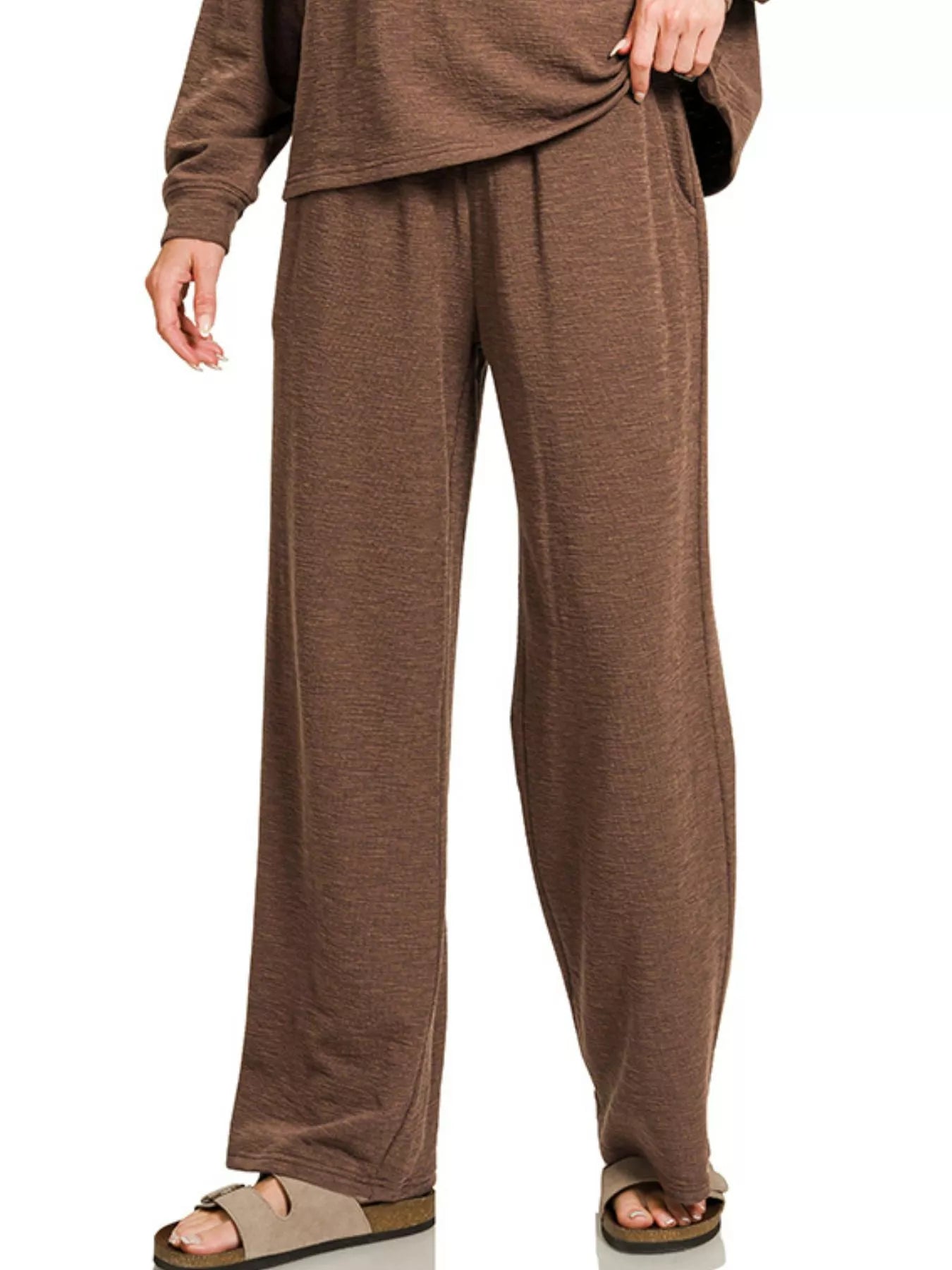 Zenana Slub Long Sleeve Top and Pants Lounge Set Trendsi