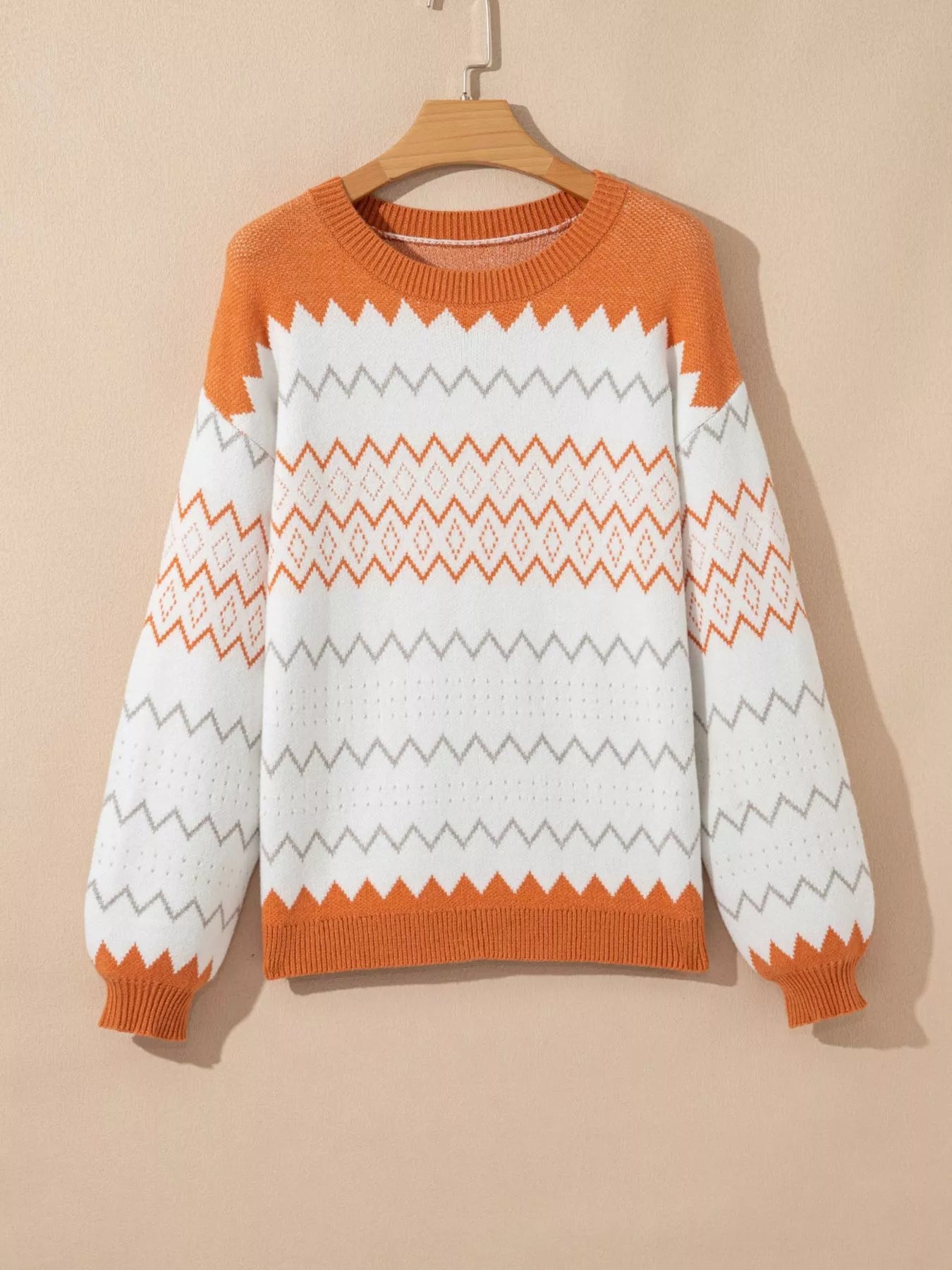 Zigzag Geometric Pattern Round Neck Sweater