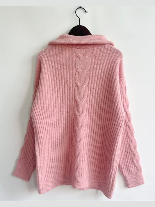 Ribbed Half Zip Long Sleeve Sweater nicholesgifts
