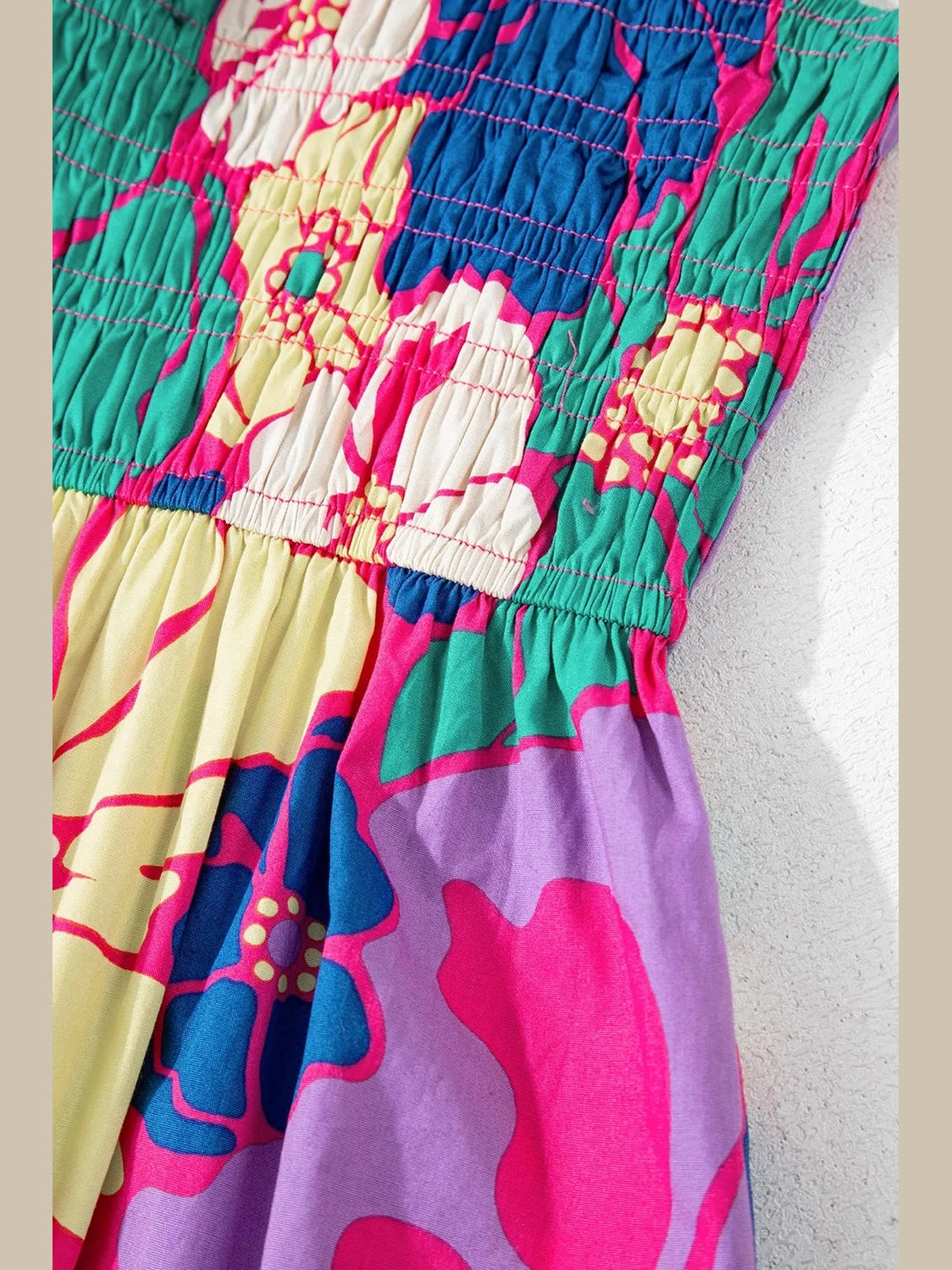 Floral Print Shirred Spaghetti Strap Loose Maxi Dress NicholesGifts