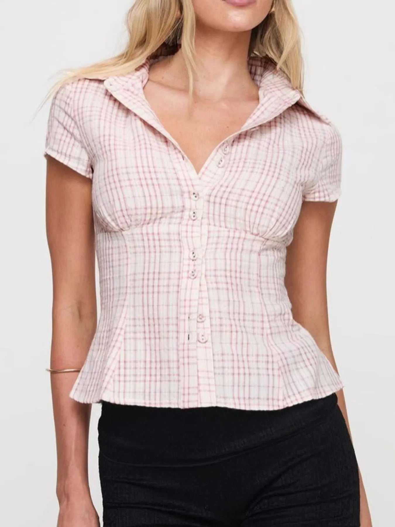 Plaid Short Sleeve Button-Up Shirt