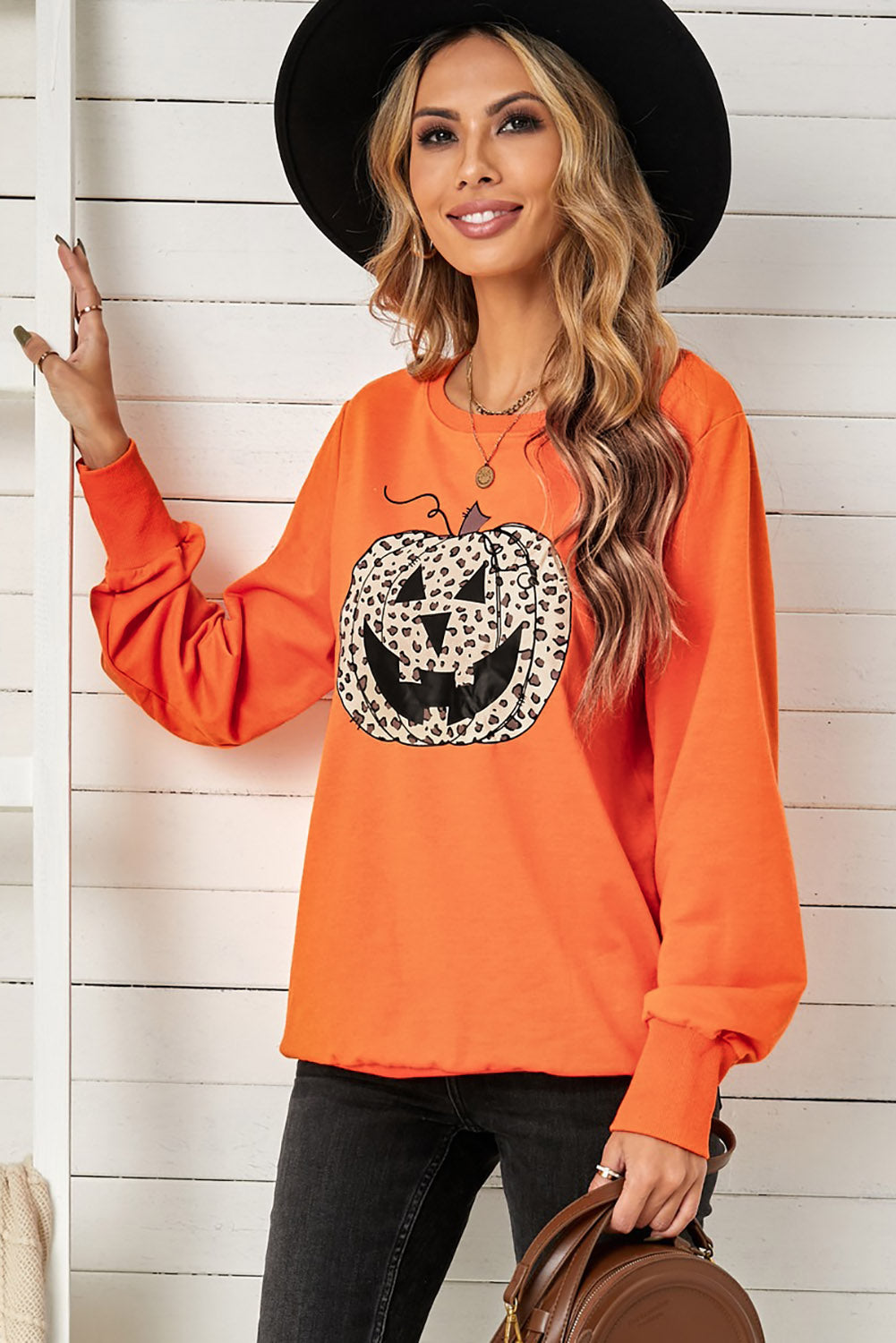 Women Leopard Jack-O-Lantern Sweatshirt NicholesGifts