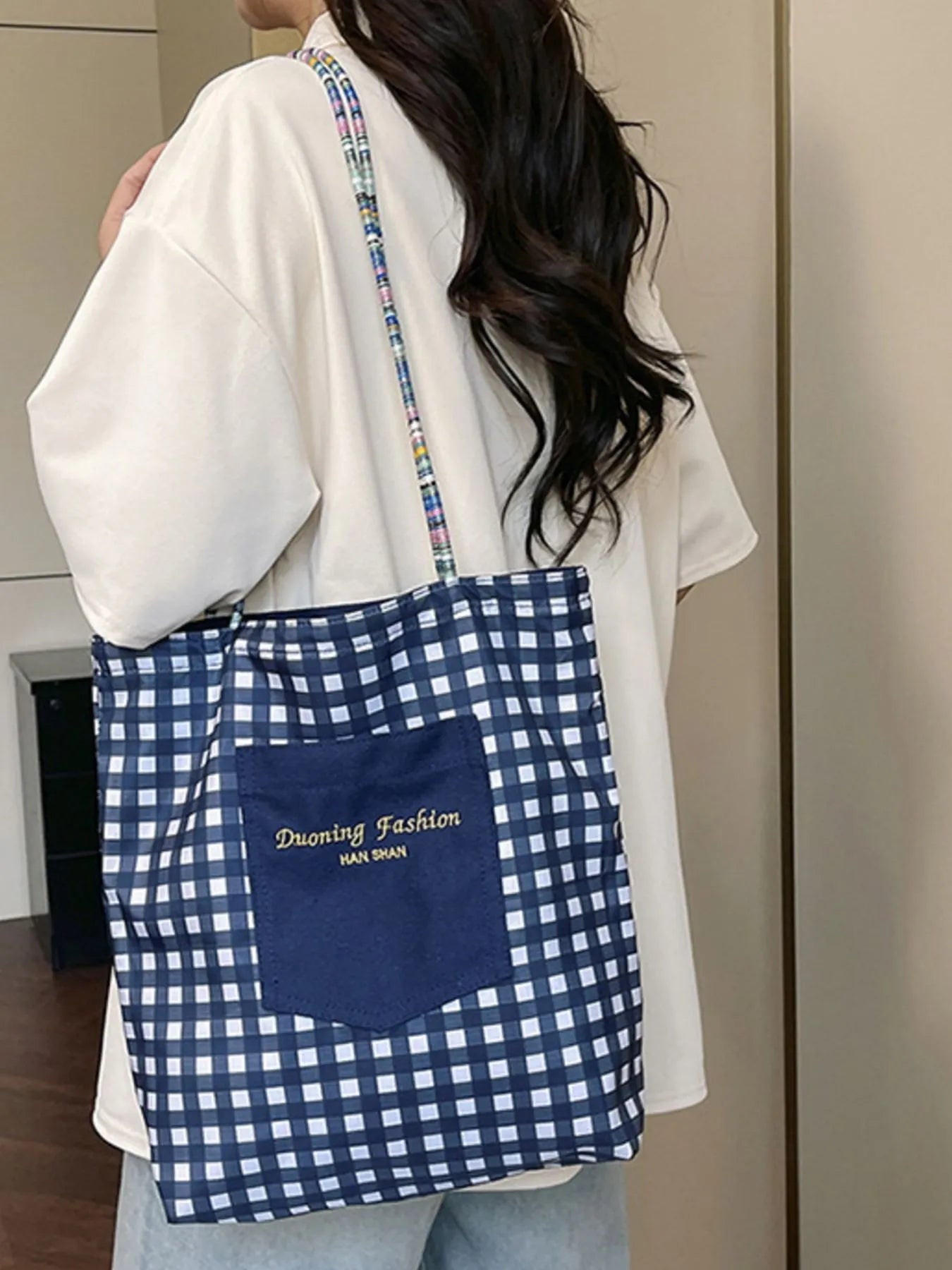 Gingham Pattern Tote Bag Trendsi