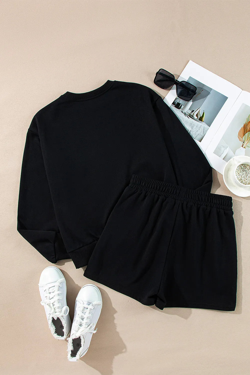 MERRY Sequin Round Neck Long Sleeve Top and Shorts Set NicholesGifts