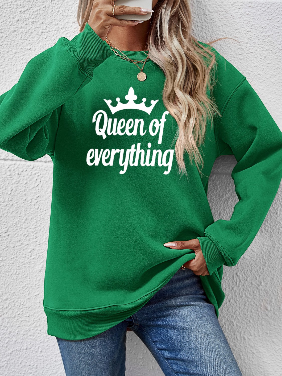 NicholesGifts Women Queen Of Everything Round Neck Sweatshirt NicholesGifts