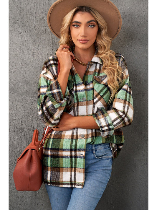 Plaid Pocketed Button Down Shacket NicholesGifts