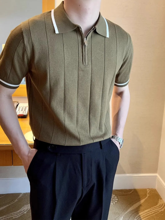 Men's Full Size Classic Zip Collar Short Sleeve Polo Shirt Plus Size NicholesGifts