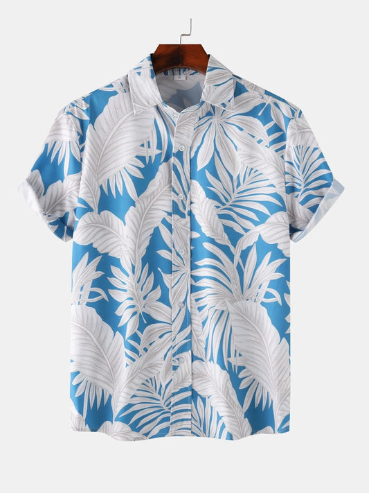 Men's Tropical Palm Leaf Print Hawaiian Short Sleeve Shirt Trendsi