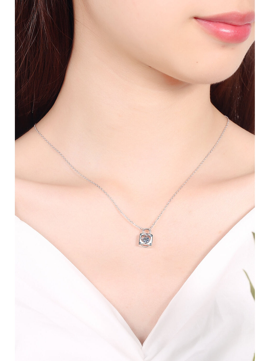 Adored Moissanite Lock Pendant Necklace