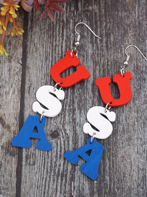 USA Wooden Letter Dangle Earrings