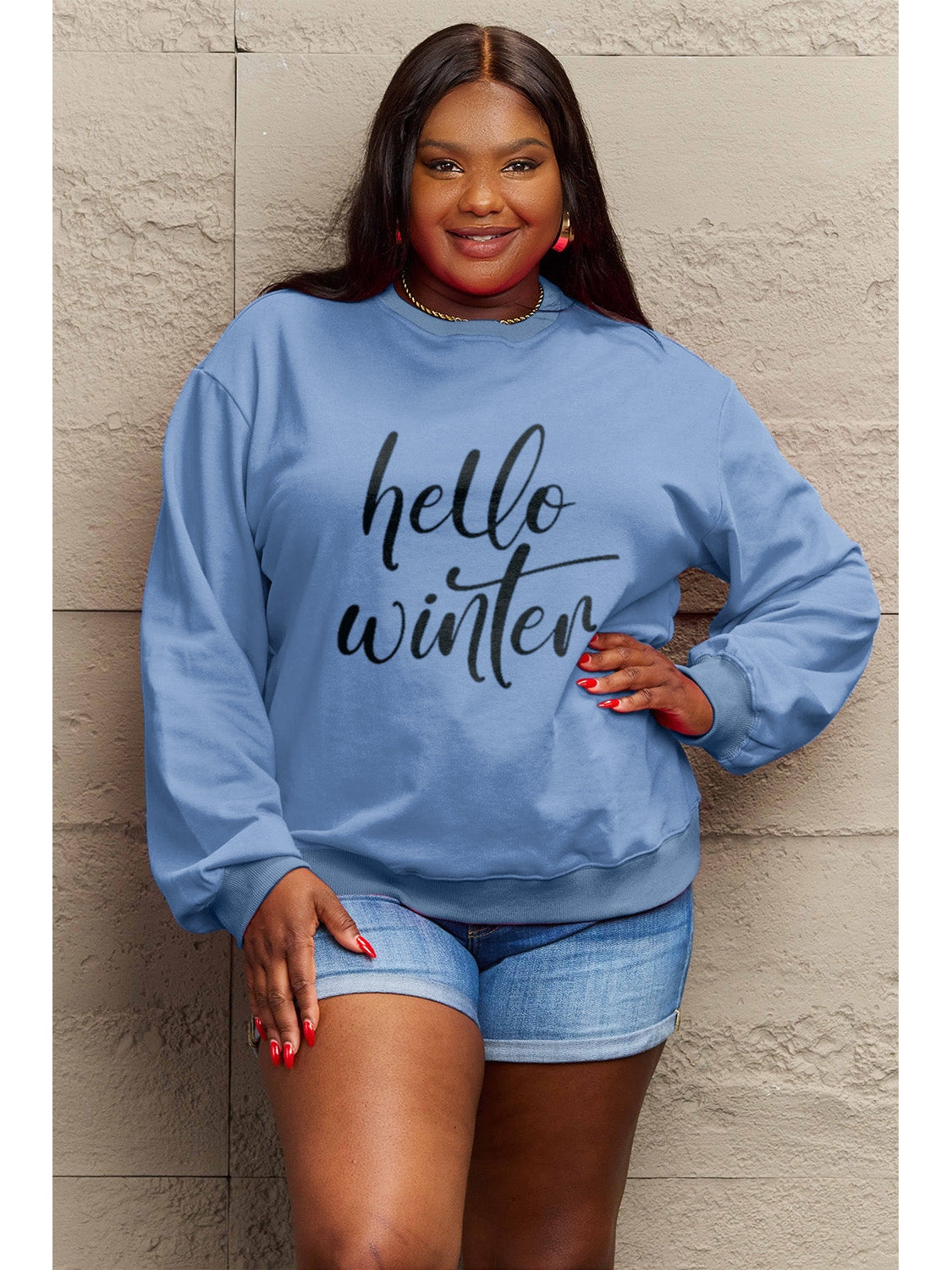Simply Love Full Size HELLO WINTER Graphic Sweatshirt NicholesGifts