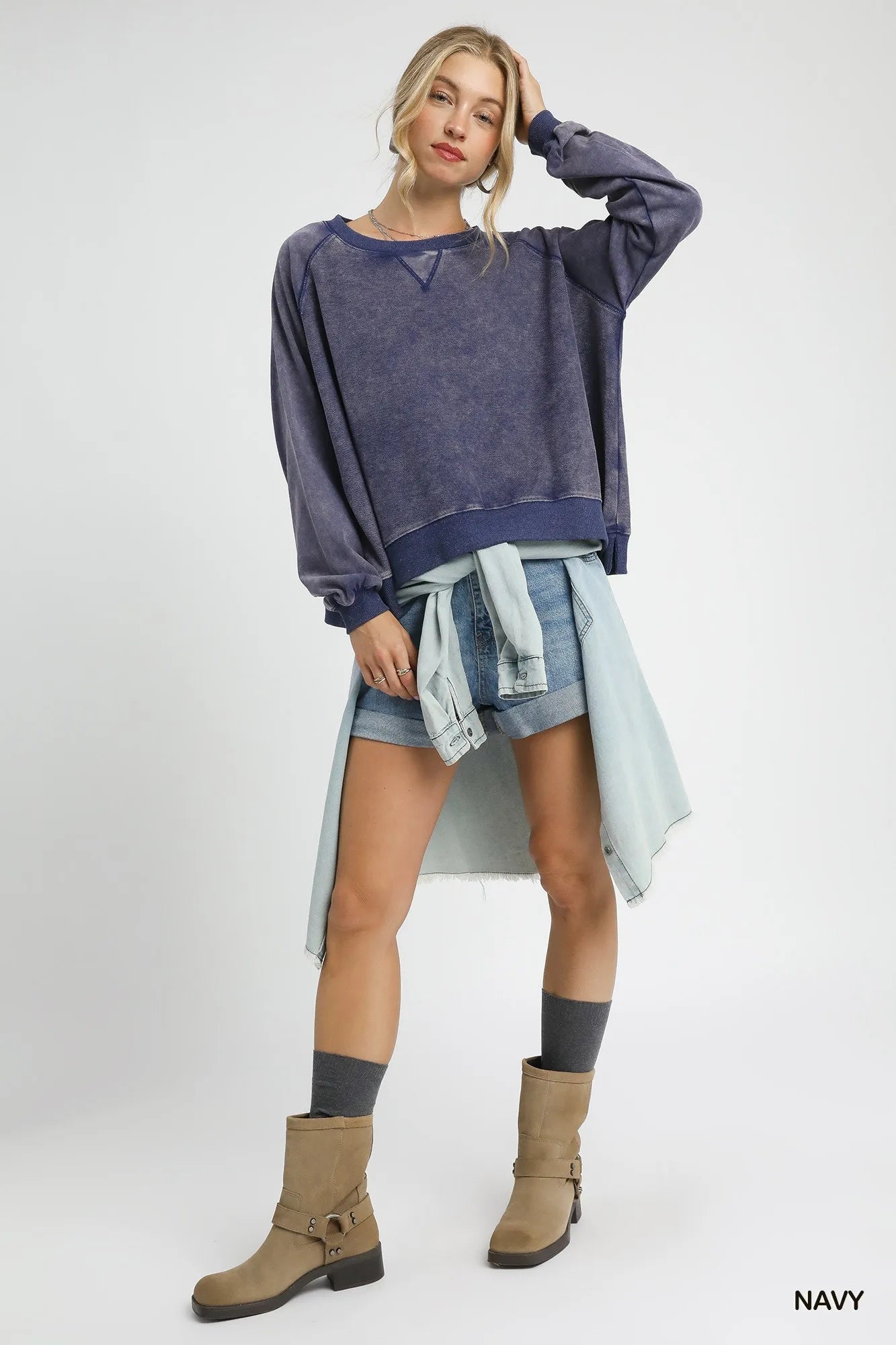 Umgee Mineral Wash French Terry Sweatshirt NicholesGifts