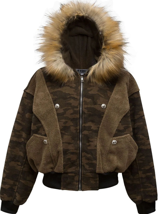 Men's Camouflage Faux Fur Hood Jacket Trendsi