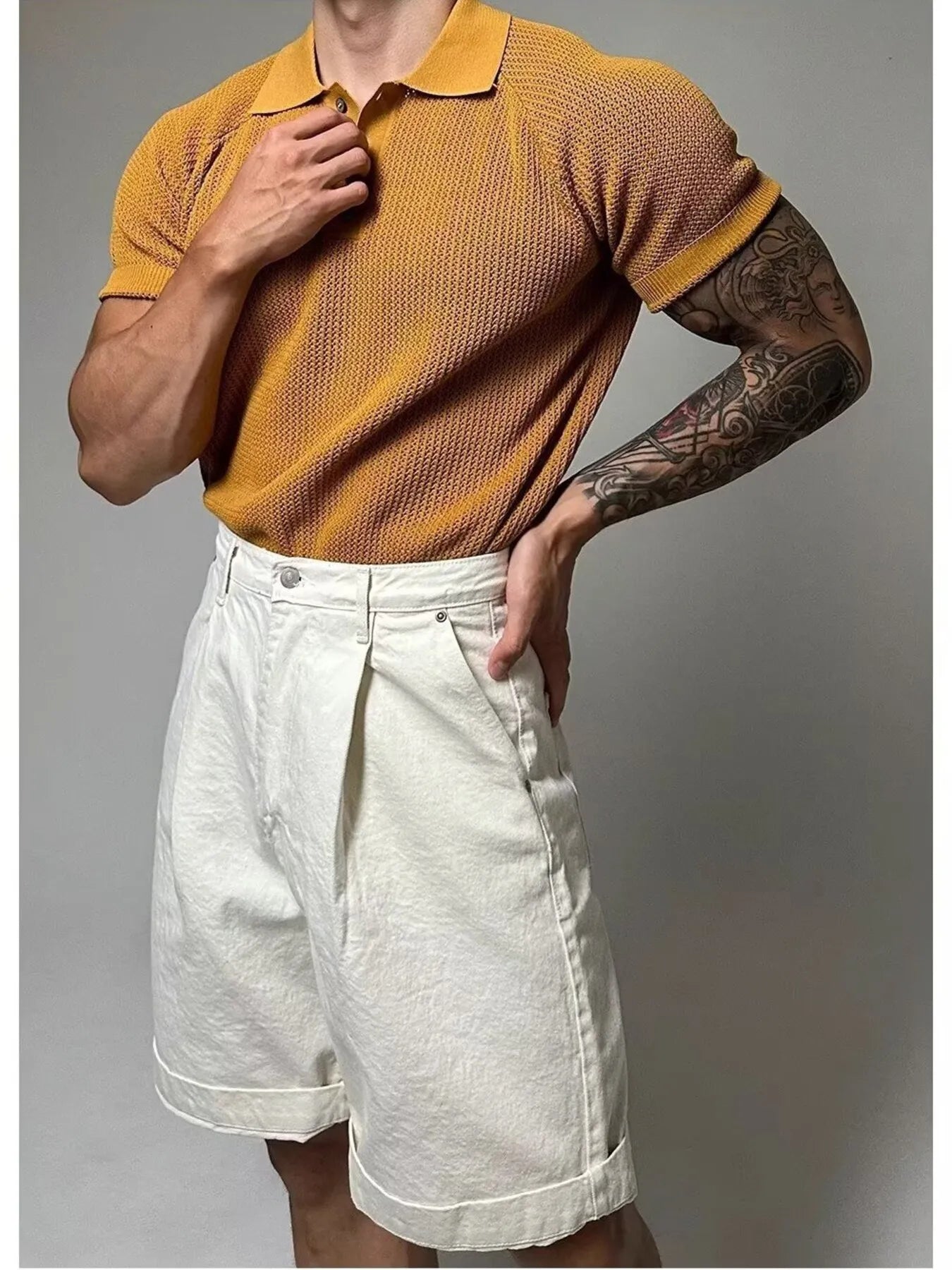 Men's Full Size Textured Knit Short Sleeve Polo Plus Size