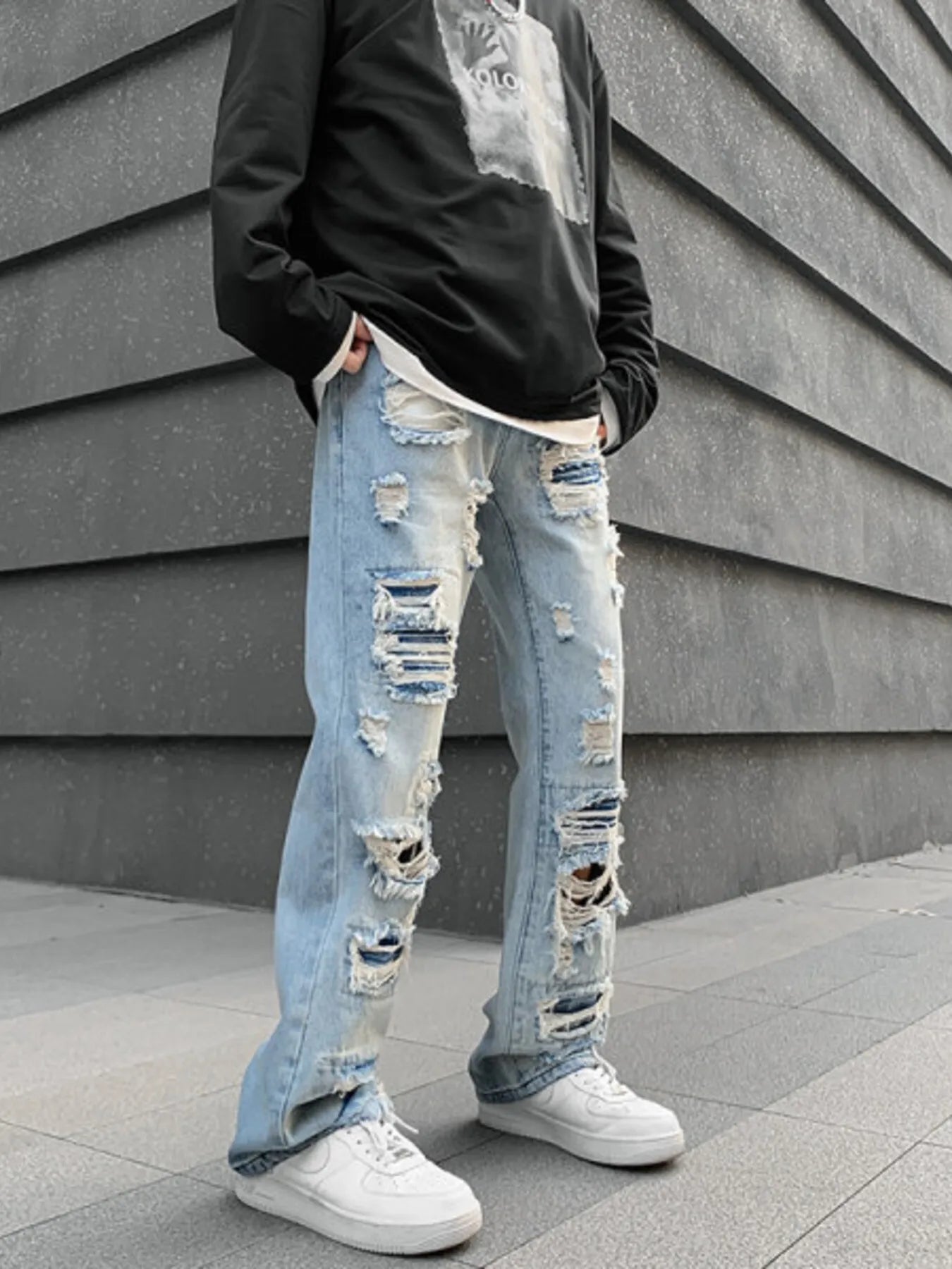 Men's Distressed Wide Leg Jeans