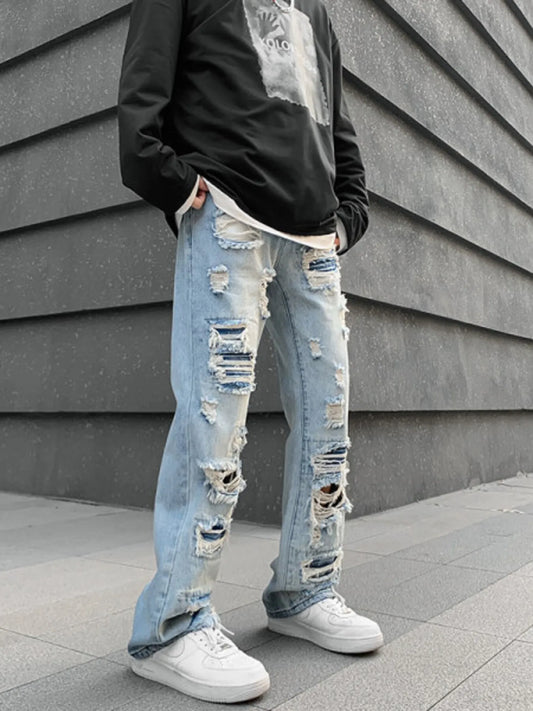 Men's Distressed Wide Leg Jeans Trendsi