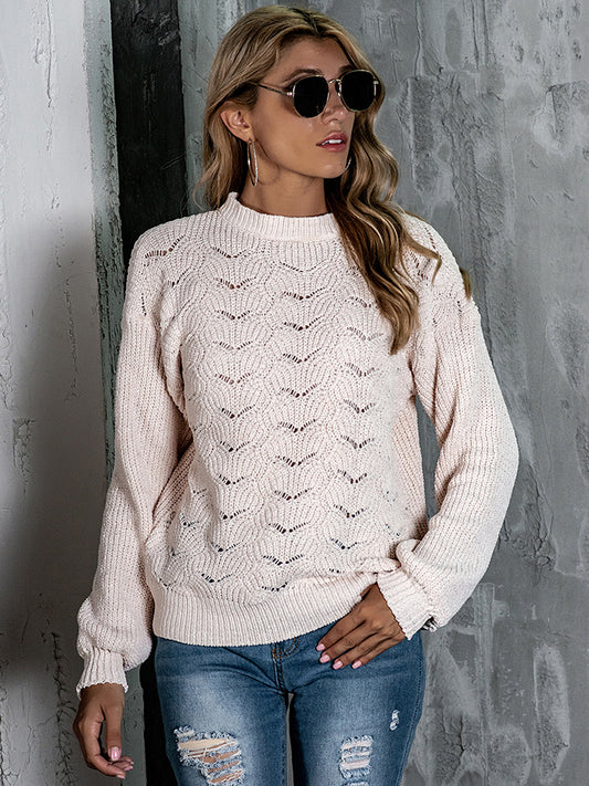 Openwork Mock Neck Long Sleeve Sweater NicholesGifts