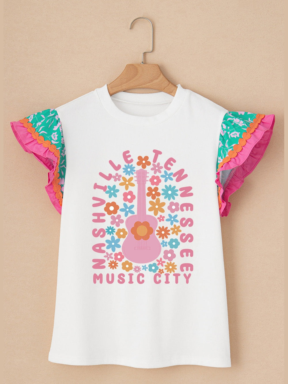 Ruffled Round Neck Cap Sleeve Top