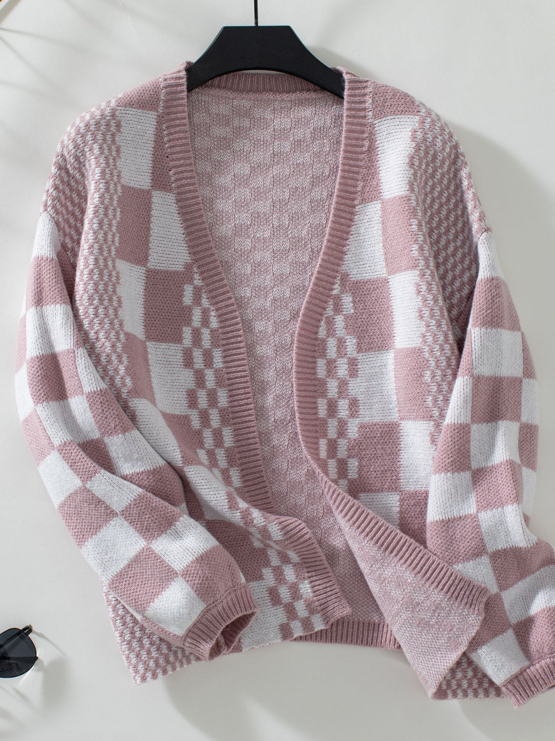Women Double Take Checkered Open Front Dropped Shoulder Cardigan NicholesGifts