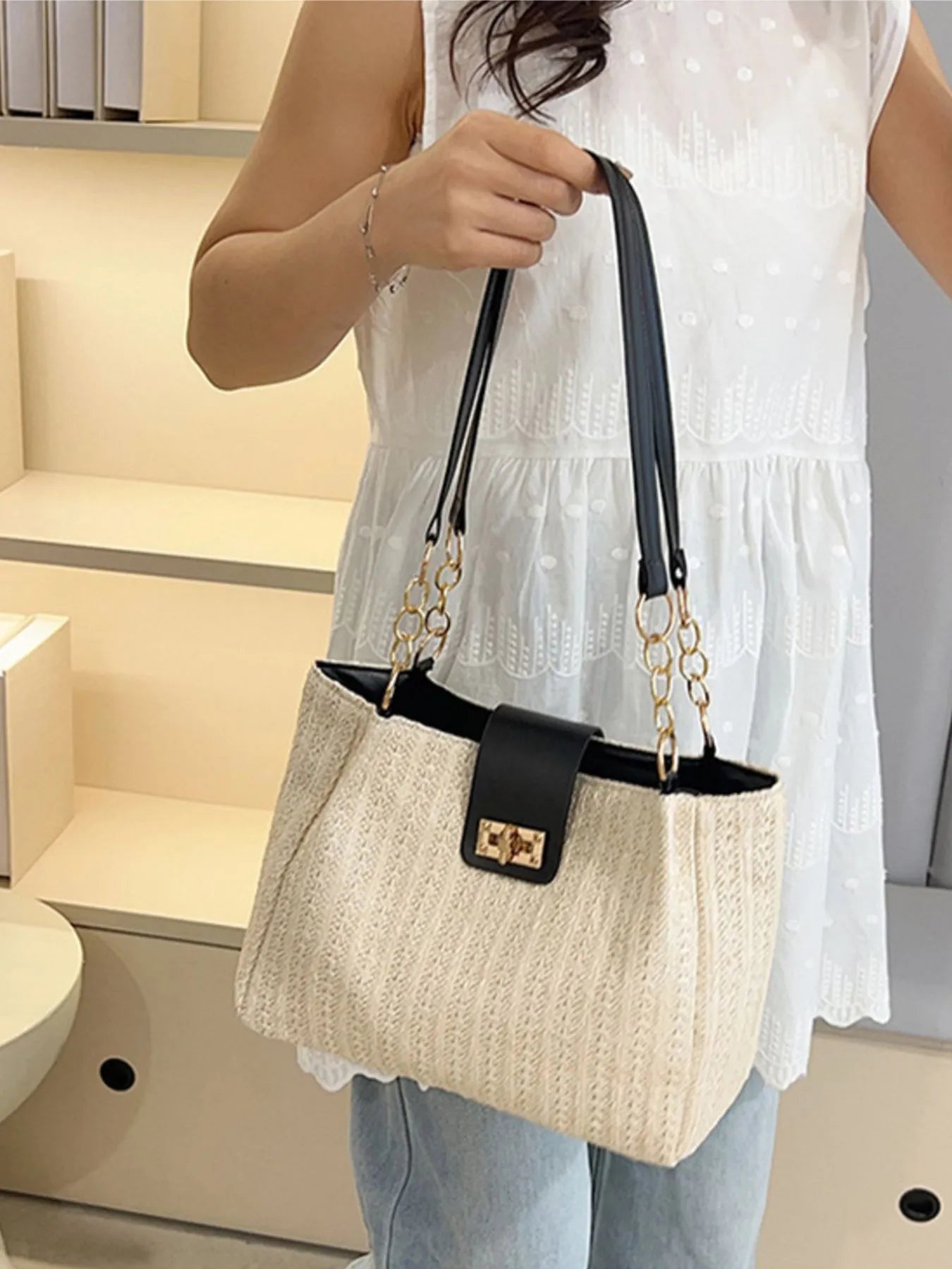 Woven Straw Shoulder Bag Trendsi