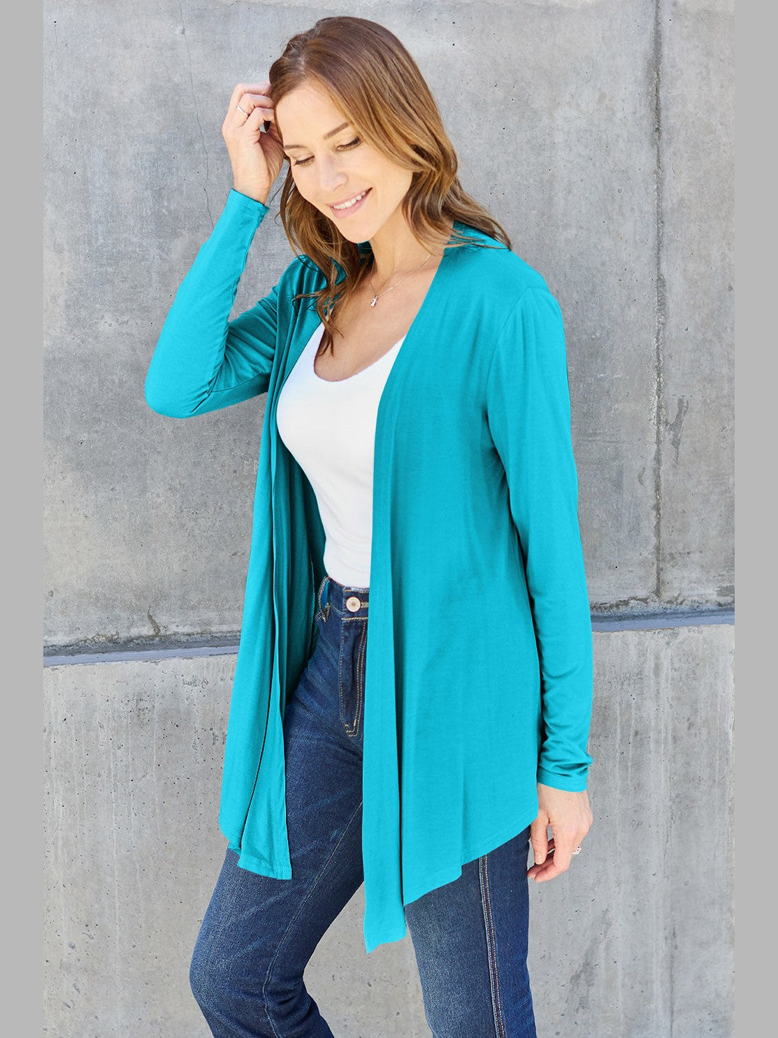 NicholesGifts Women Basic Bae Full Size Open Front Long Sleeve Cardigan NicholesGifts