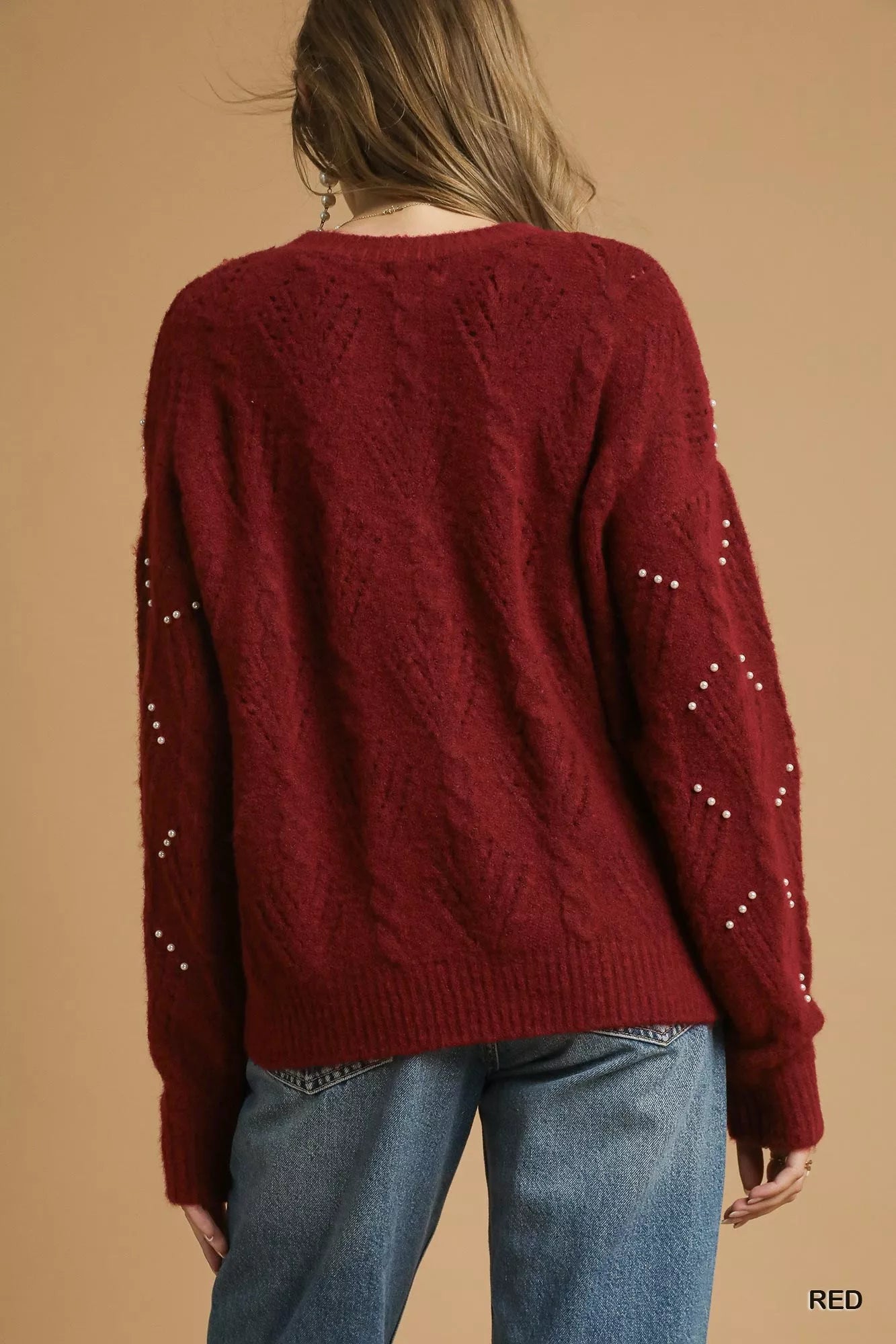 Umgee Pearl-Embellished Long Sleeve Sweater