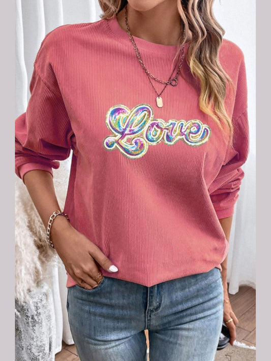 Women Valentine's Day LOVE Round Neck Long Sleeve Sweatshirt nicholesgifts