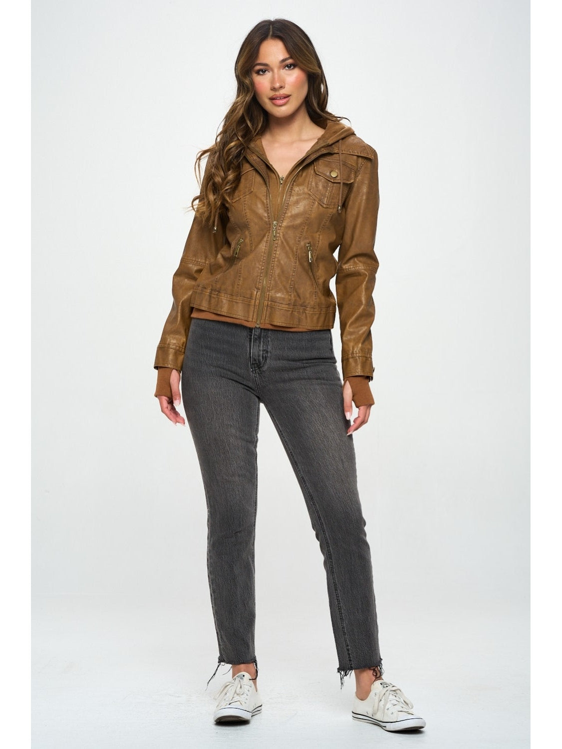 NicholesGifts Women Coalition LA Double Zip Hooded Long Sleeve Jacket