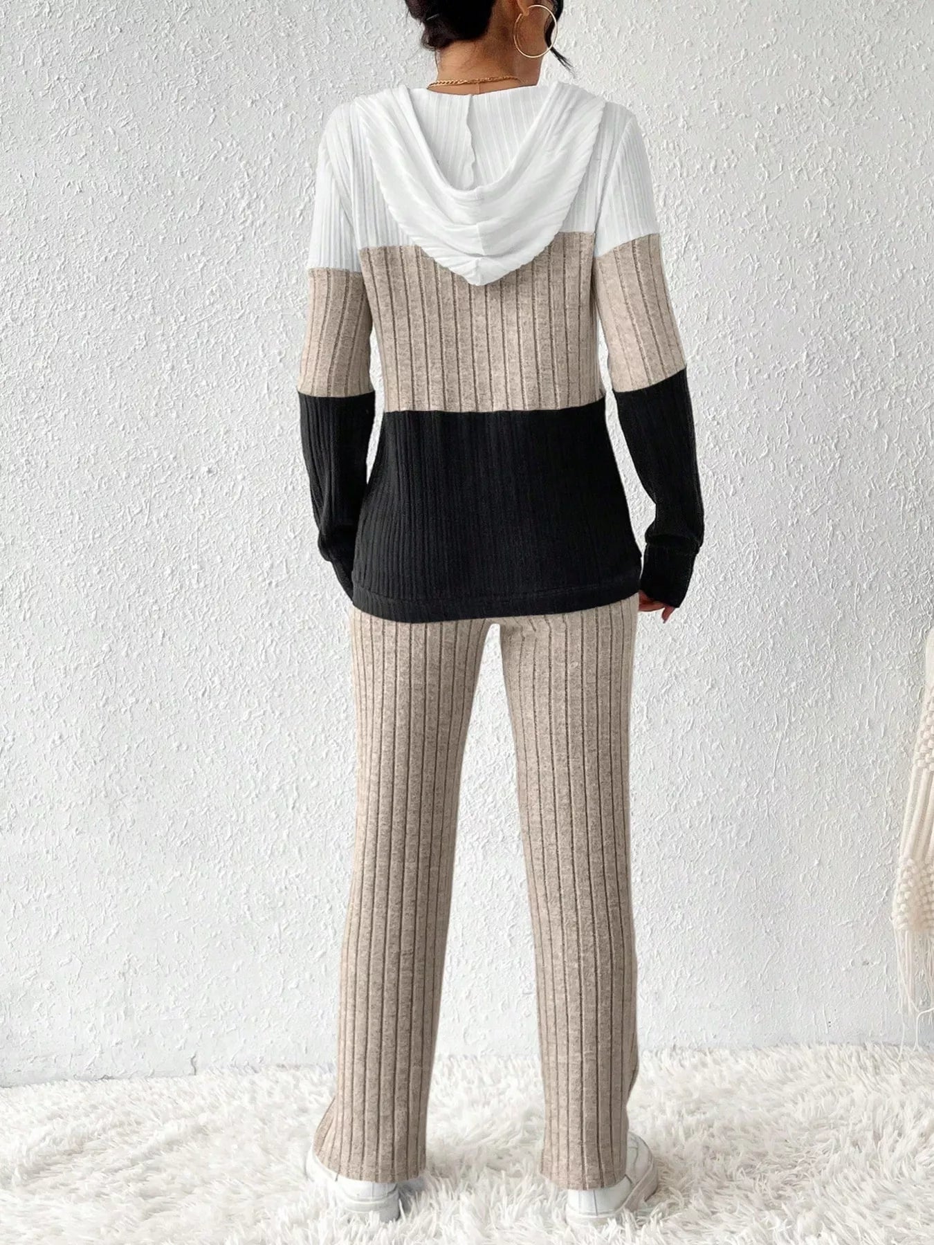 Women Color Block Half Zip Hooded Top and Pants Set NicholesGifts