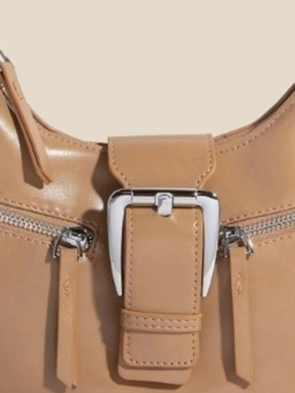 Fame Large Buckle Triple Zipper Hand Bag