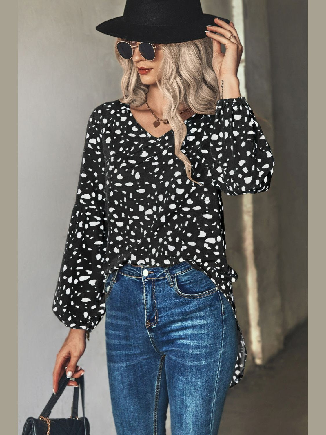 Animal Print V-Neck High-Low Blouse