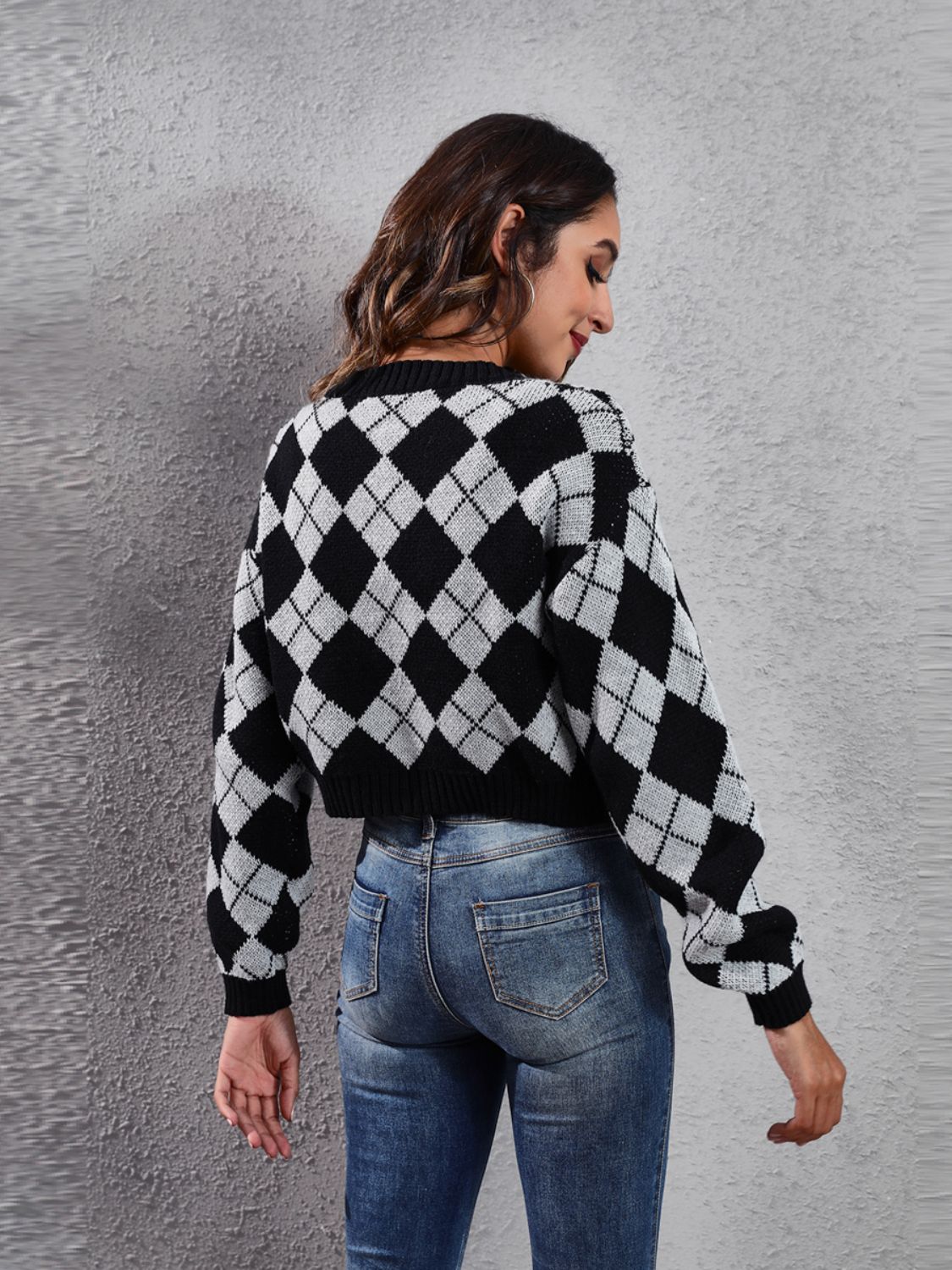 Women Geometric Button Up Long Sleeve Cardigan NicholesGifts