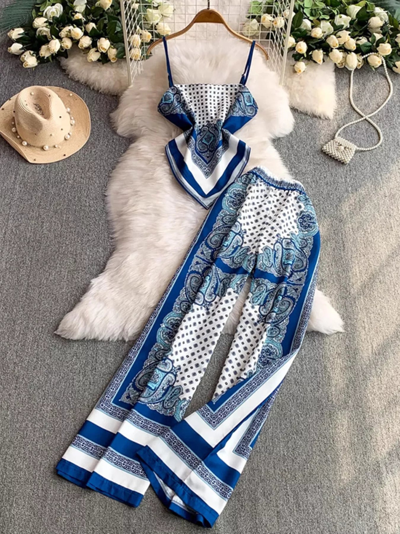 Tie Back Printed Cami and Pants Set Trendsi