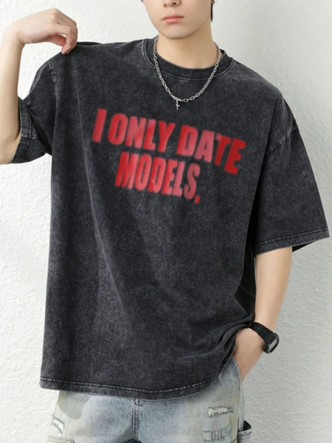 Men's Letter Round Neck Half Sleeve T-Shirt