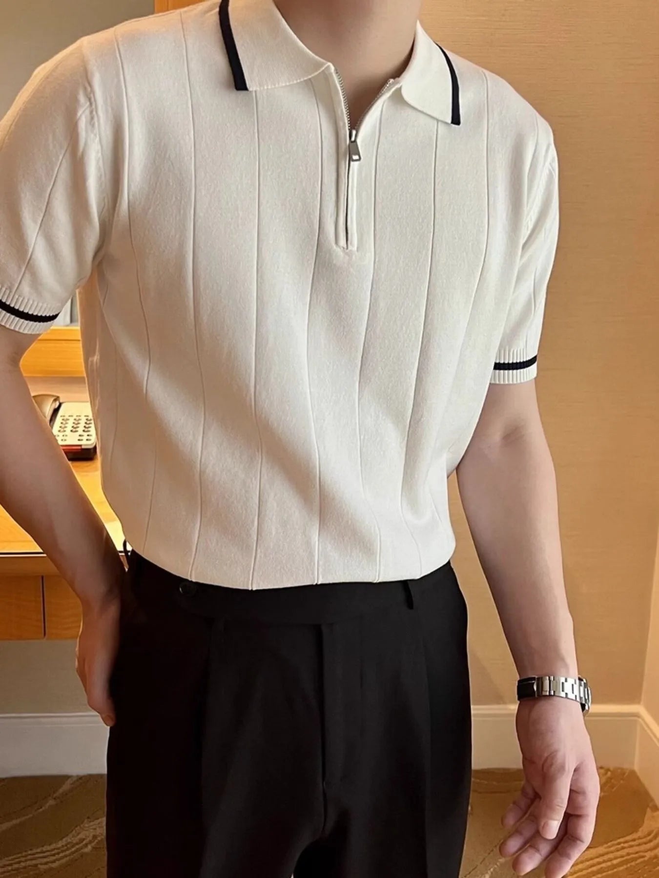 Men's Full Size Classic Zip Collar Short Sleeve Polo Shirt Plus Size NicholesGifts