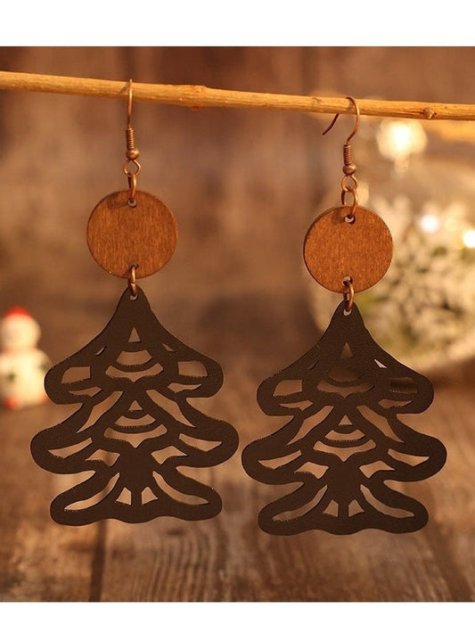Wooden Cutout Tree Shape Earrings