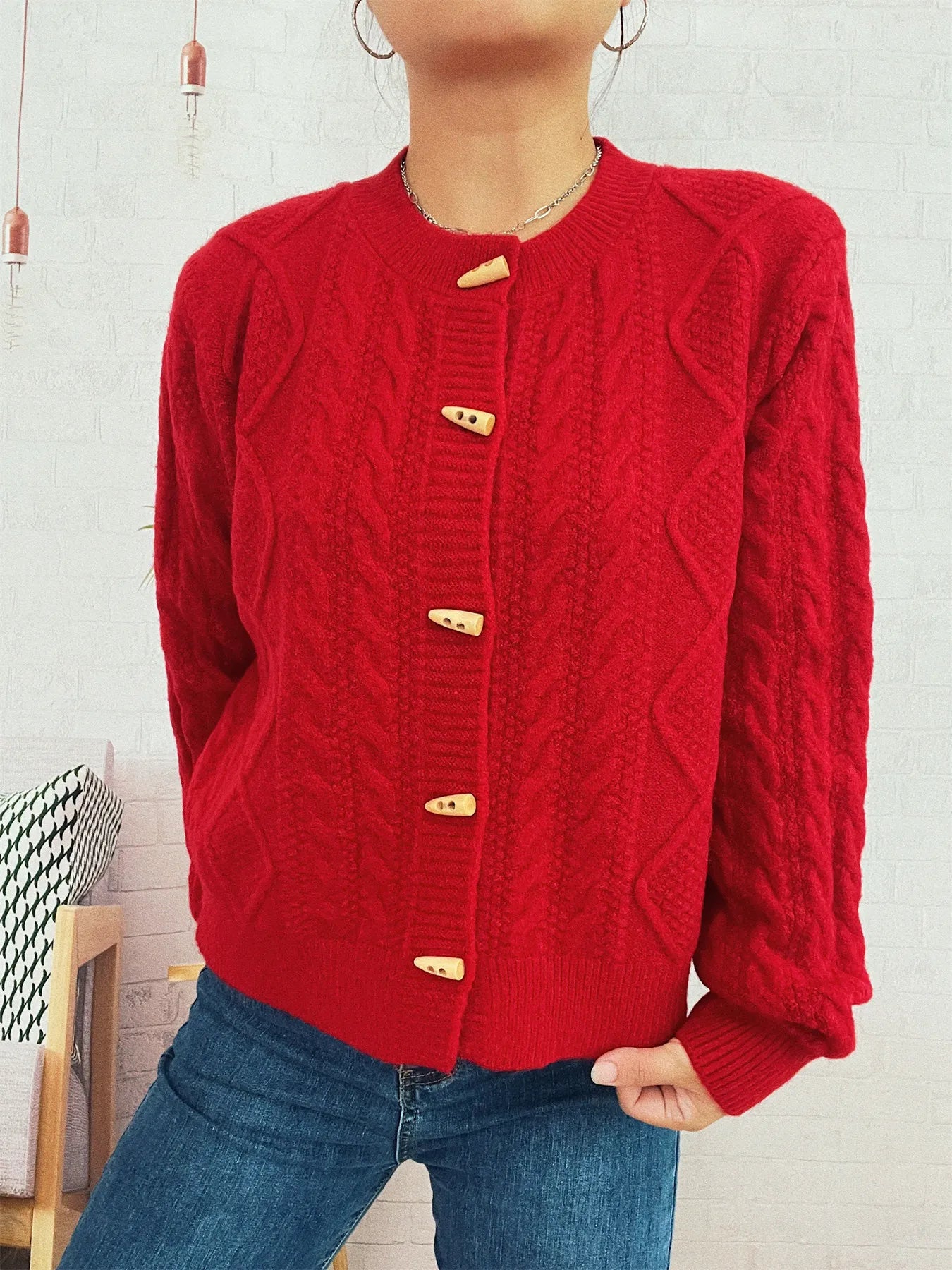 Cable Knit Button-Up Cardigan