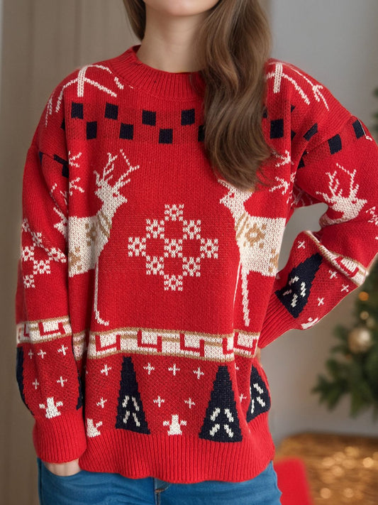 Christmas Element Round Neck Long Sleeve Sweater NicholesGifts
