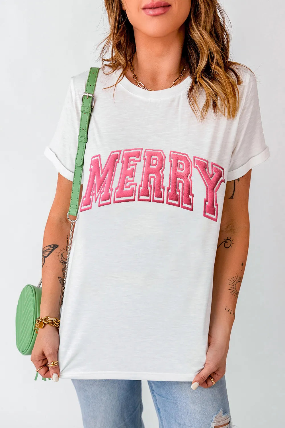 MERRY Round Neck Short Sleeve T-Shirt NicholesGifts