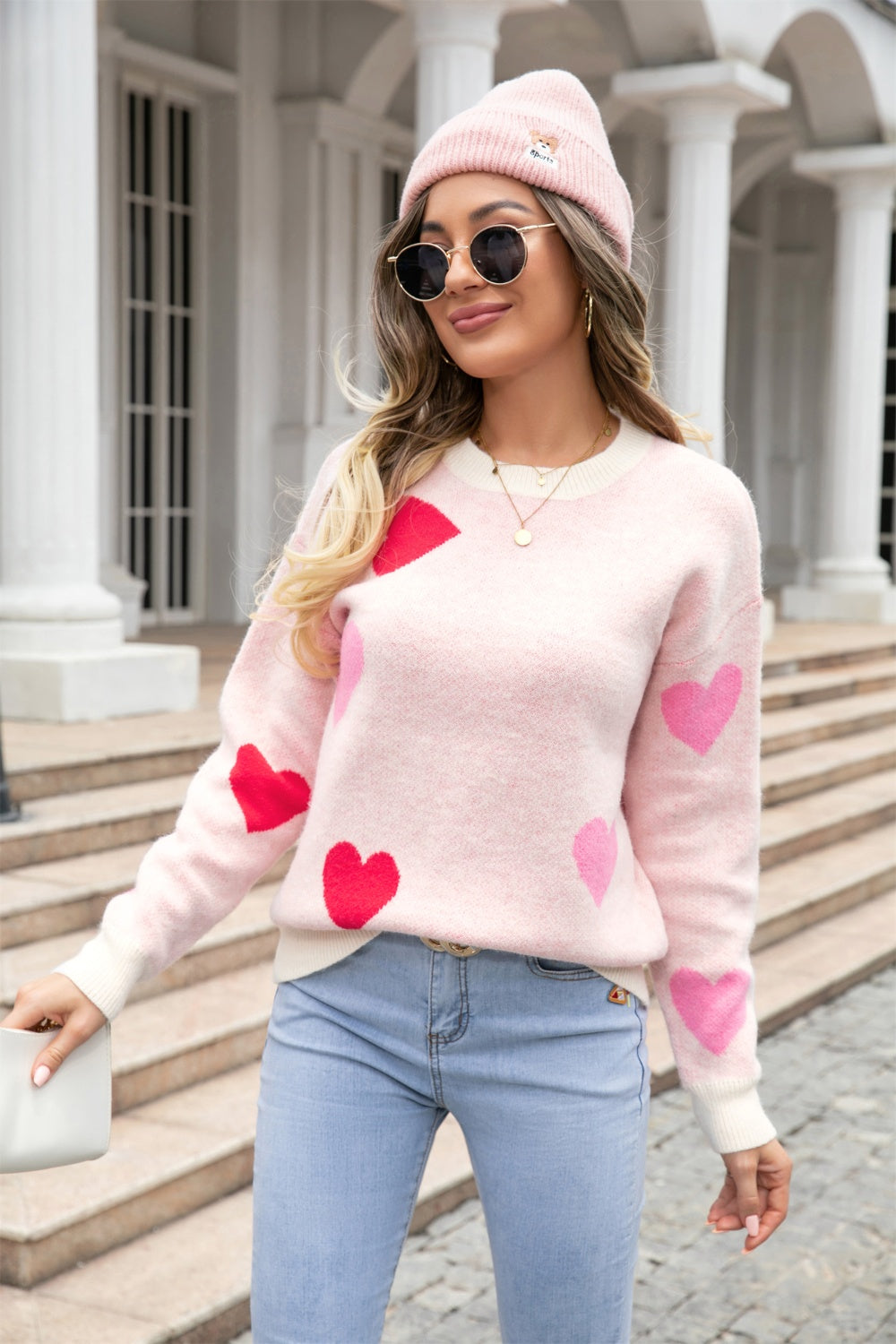 NicholesGifts Women Angel Wings Heart Round Neck Drop Shoulder Sweater NicholesGifts