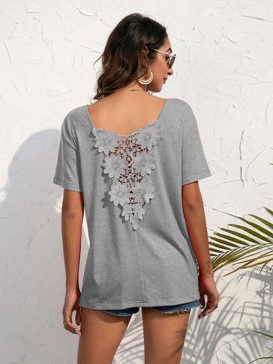 Women Lace Trim Short Sleeve Top NicholesGifts