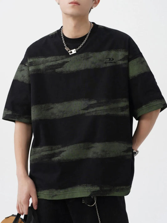 Men's Plus Size Basic style Round Neck Striped T-Shirt NicholesGifts